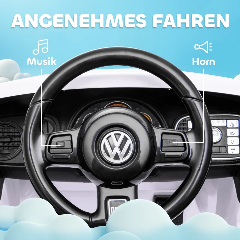 AIYAPLAY Elektrische kinderauto, VW Käfer, 3-5 km/u, met afstandsbediening & muziek, wit