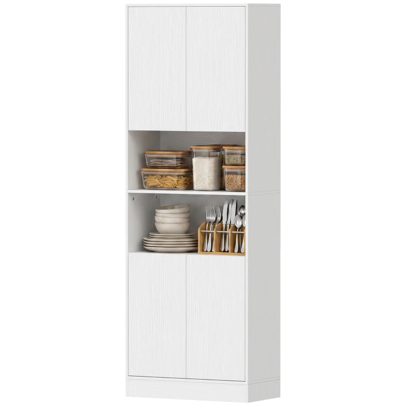 HOMCOM Dulap Cămară de Bucătărie 170cm, cu Raft Reglabil, Alb