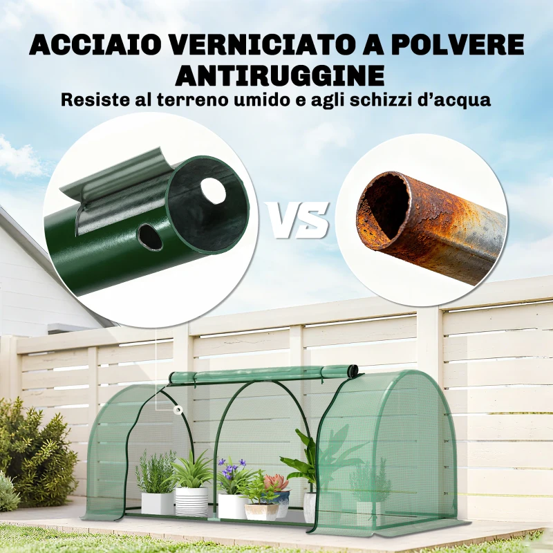 Outsunny Serra da giardino a Tunnel in Acciaio e con Copertura in PVC, 200x100x80 cm, Verde