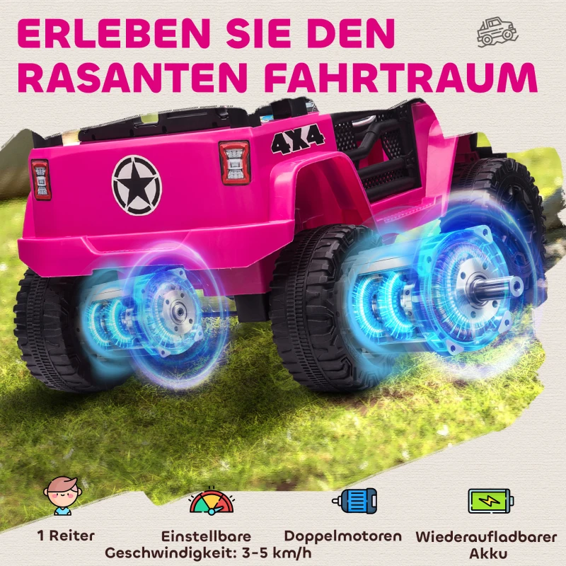 HOMCOM Kinder Elektroauto 12V Elektro Kinderauto mit Fernbedienung 2 Motor LED Hupe für Kinder von 3-6 Jahren 100x65x72 cm Rosa
