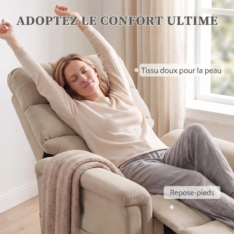 HOMCOM Fauteuil Releveur Électrique, Fauteuil Relax Électrique en Velours avec Dossier Inclinable, Télécommande, Marron