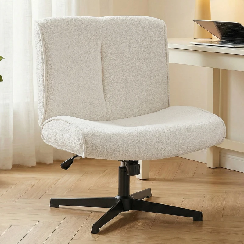 HOMCOM Drehbarer Akzentstuhl, Samtgepolsterter Lounge-Sessel mit Höhenverstellung für Wohnzimmer, Büro, Cremeweiß