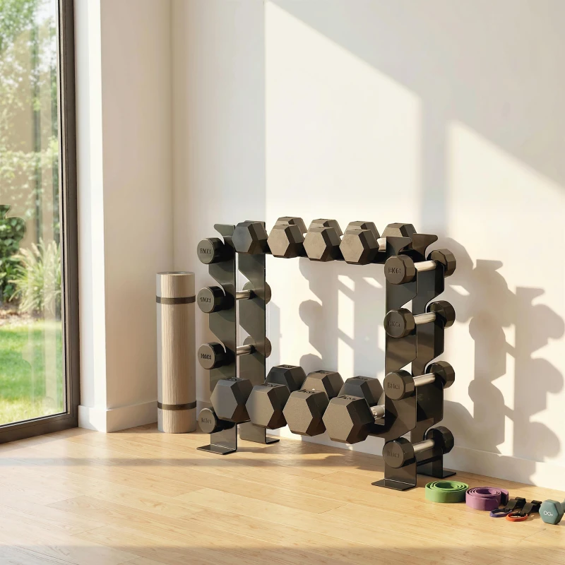SPORTNOW Soporte para Mancuernas de 4 Niveles Estante de Pesas de Acero Resistente para Gimnasio Casa Carga 200 kg 70x21x55 cm