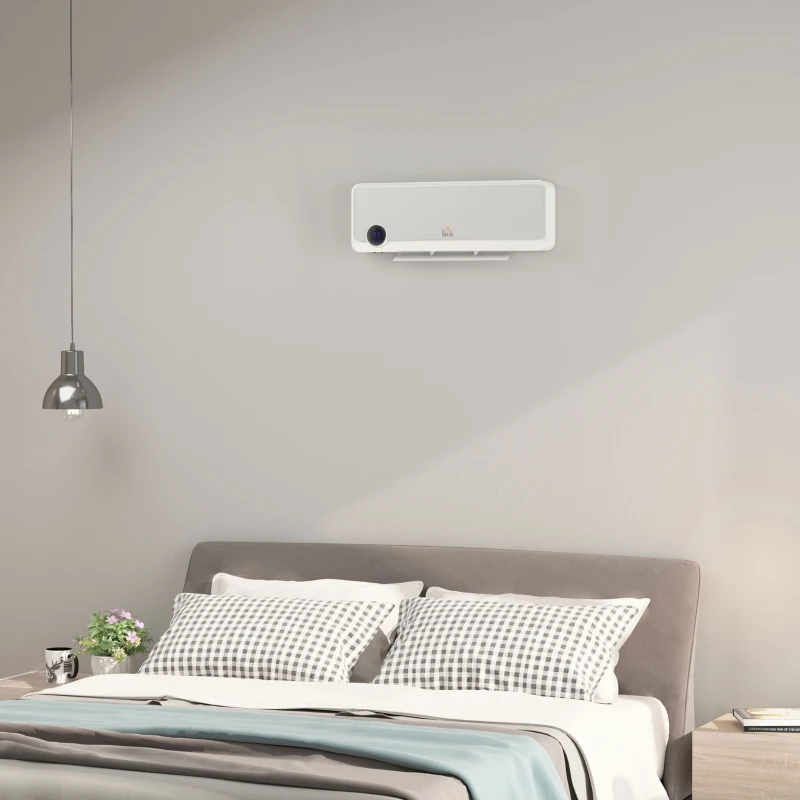 HOMCOM Calefactor Baño de Pared 1000W/2000W con Mando a Distancia Pantalla LED Temporizador 12H Termostato Blanco