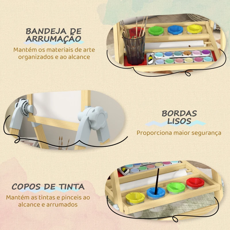 AIYAPLAY Cavalete Infantil com Altura e Ângulo Ajustáveis Dupla Face Quadro Branco Magnético e de Giz  48,5x46,5x70-97 cm Madeira