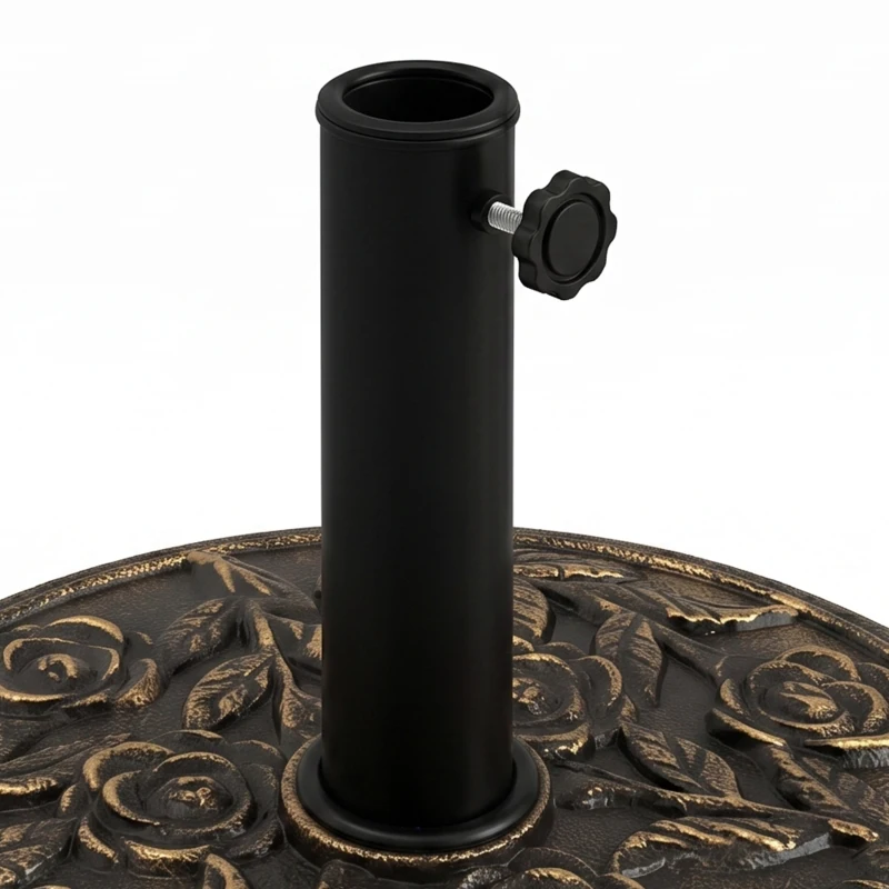 Outsunny 9kg Garden Parasol Base, Round Resin Cast Iron Effect Sun Umbrella Base, Outdoor Umbrella Stand for 38mm or 48mm Outdoor Umbrella Poles, Bronze Tone