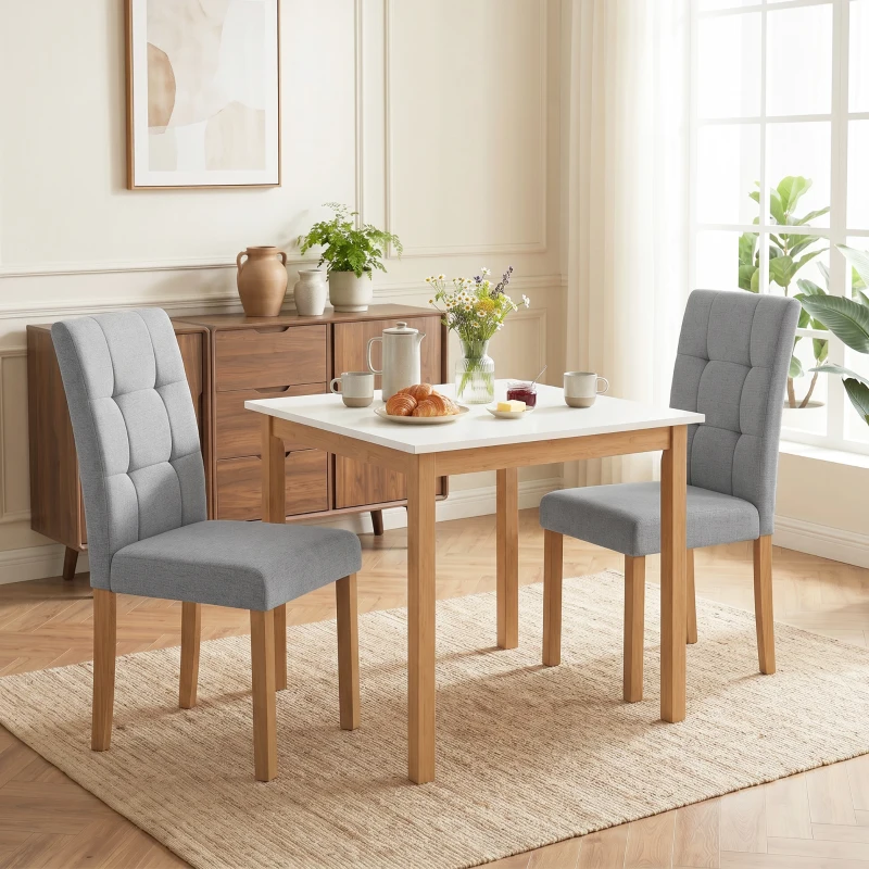 HOMCOM Lot de 2 chaises de salle à manger, chaise de cuisine moderne avec siège rembourré en tissu effet lin, gris clair