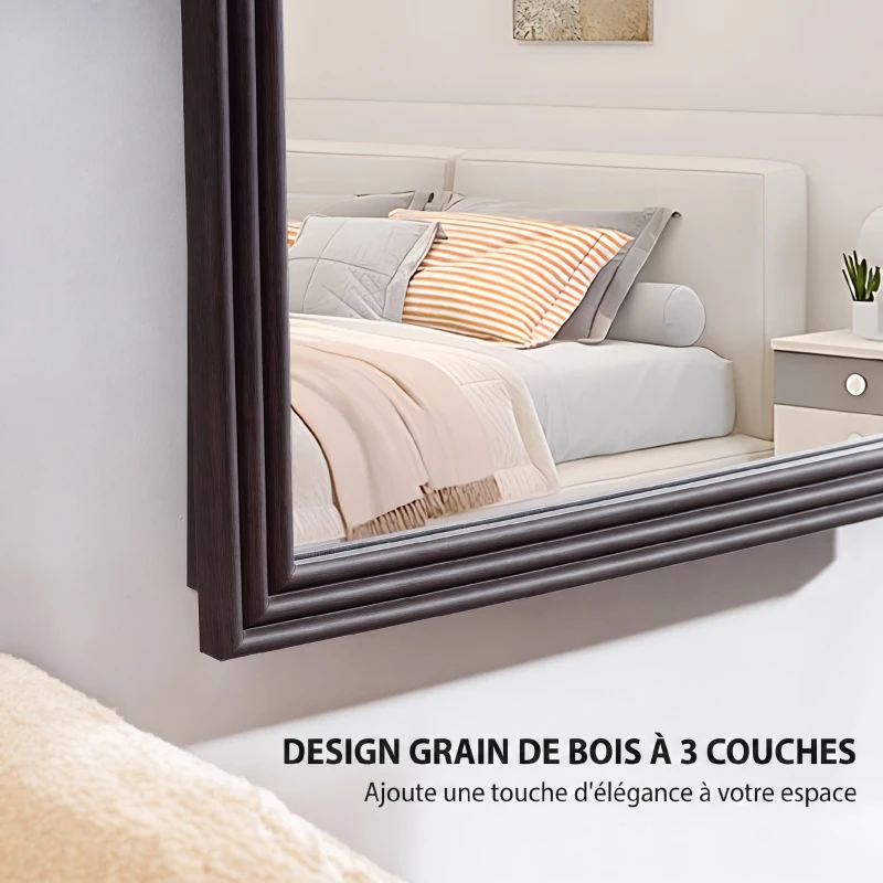 HOMCOM Miroir de sol arqué pleine longueur miroir sur pied cadre en effet imitation pierre pour salon chambre 53x163cm marron