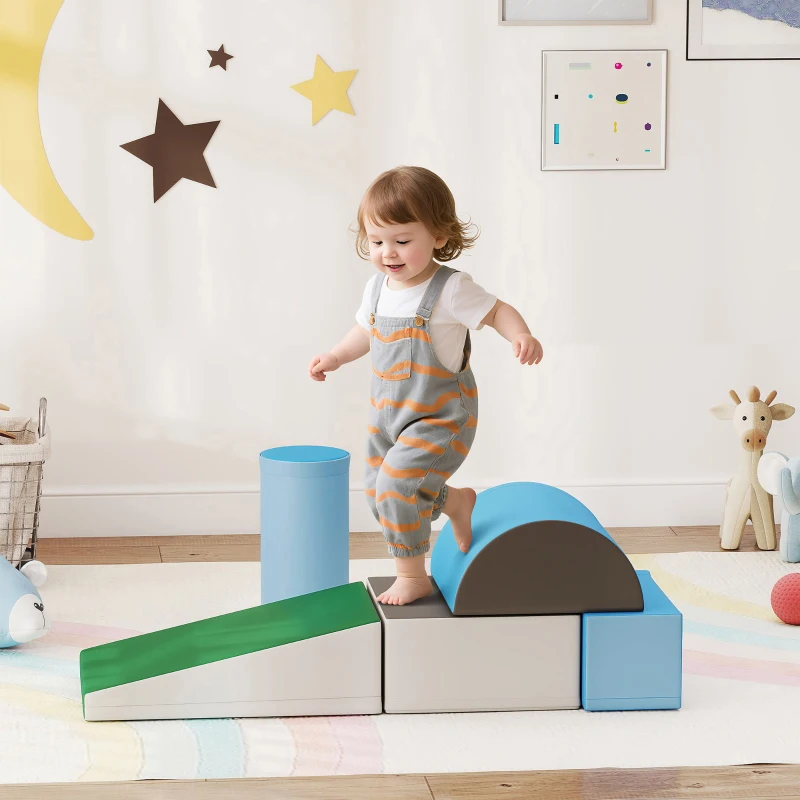 HOMCOM 5 TLG. Schaumstoff Bausteine Kinder Softbausteine klettern Bauklötze Weiche Schaumstoffbausteine Riesenbausteine Schaumstoffblöcke Bausteinset Spielbausteine für Baby & Kleinkinder Mehrfarbig