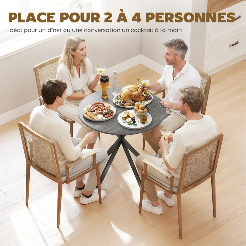 HOMCOM Table à Manger Ronde pour 2 Personnes avec Plateau Aspect Bois et Piètement Croisé en Acier, Gris