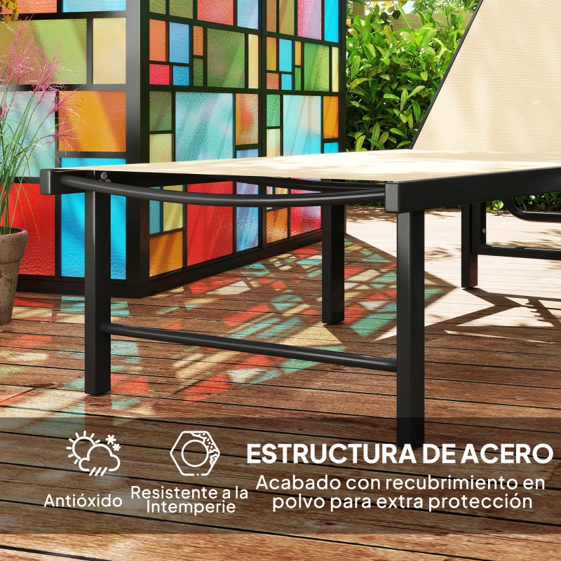 Outsunny Tumbona Reclinable de Jardín Exterior con Respaldo Ajustable en 4 Posiciones y Marco de Acero 166x60x84 cm Caqui