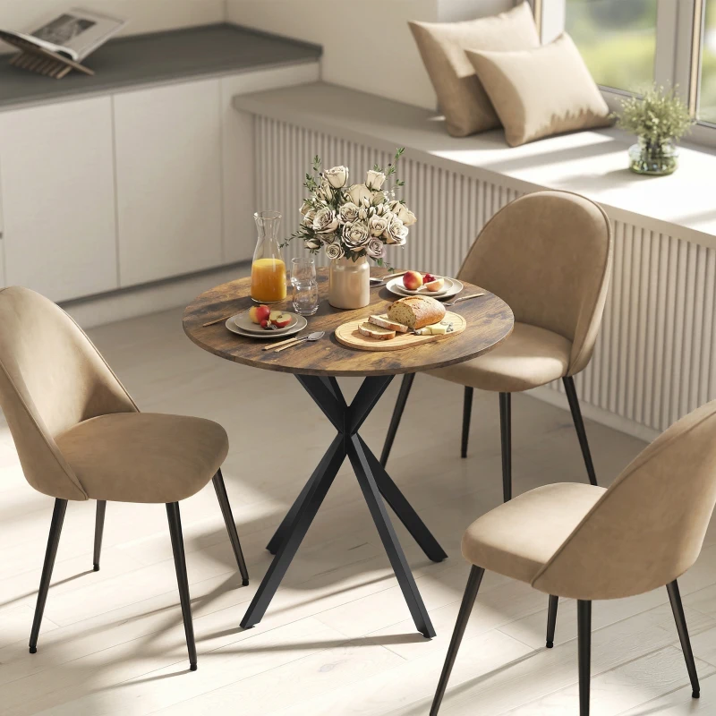 HOMCOM Table à Manger Ronde pour 2 Personnes avec Plateau Aspect Bois et Piètement Croisé en Acier, Brun Rustique