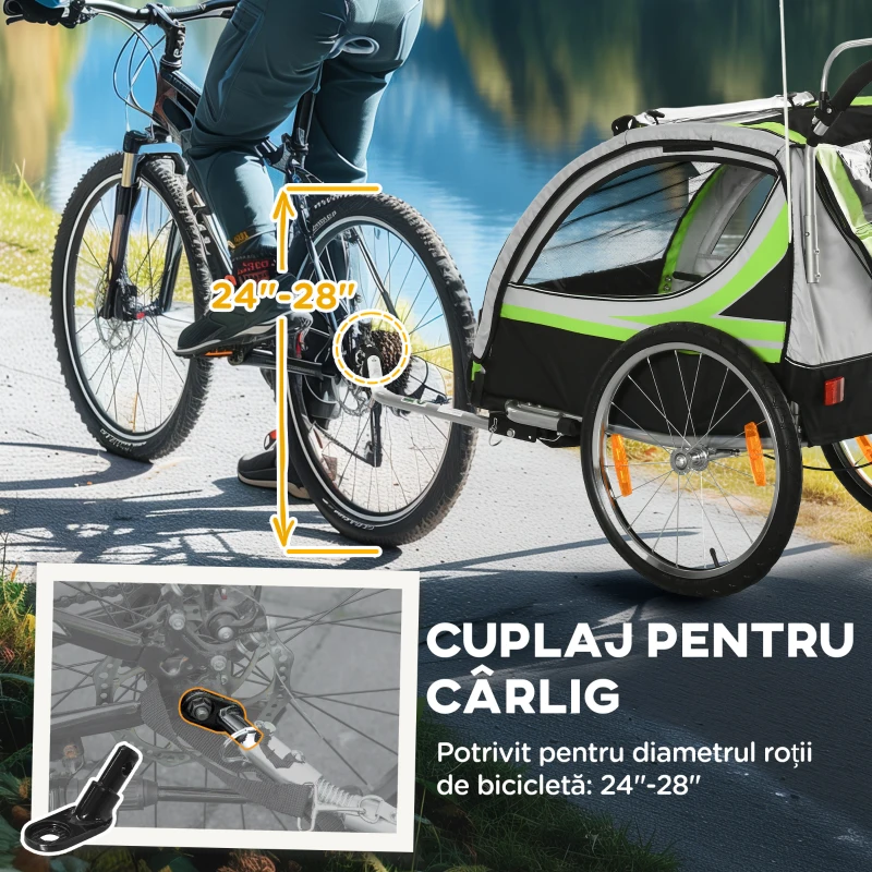 HOMCOM Remorcă Bicicletă pentru Copii, Design 2 în 1 cu Frână și Centură de Siguranță, 142x75x101 cm, Albastru