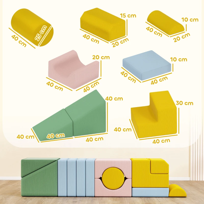 AIYAPLAY Softbaustein-Set für Kinder, 12-teiliges Stoffblock-Set, Schaumstoff, Cordbezug, waschbar, Pastellbunt