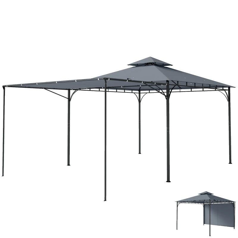 Outsunny Pavillon 3,2x3,2 m Stabil Winterfest Gartenpavillon mit ausziehbaren Dachüberstand, Doppeldach Dunkelgrau