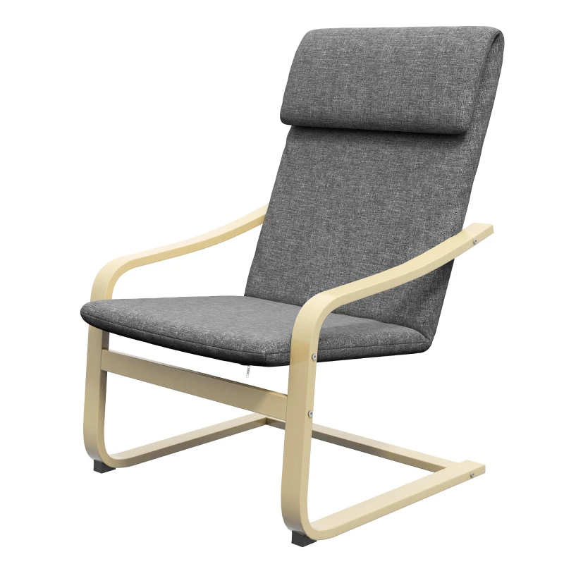 HOMCOM Fauteuil in linnenlook met hoofdsteun en armleuningen, houten frame, grijs+naturel