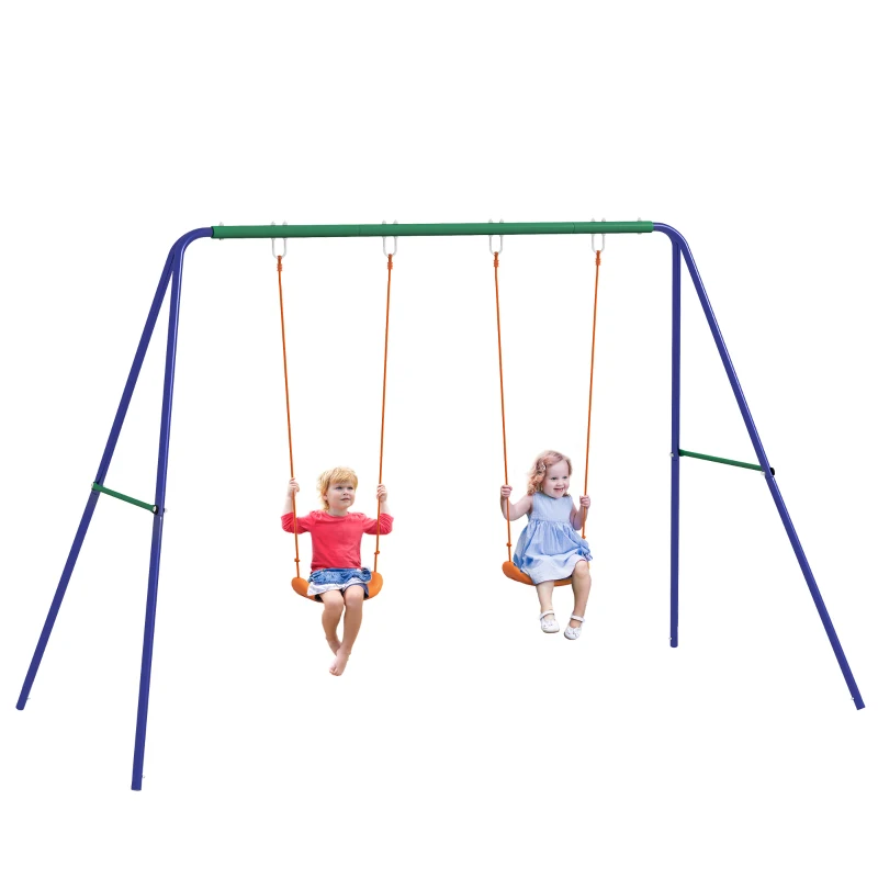 Outsunny Balançoire portique balançoire pour enfants avec 2 siège de balançoire structure en métal charge max. 90 kg multicolore