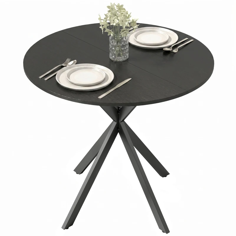 HOMCOM Table à Manger Ronde pour 2 Personnes avec Plateau Aspect Bois et Piètement Croisé en Acier, Noir