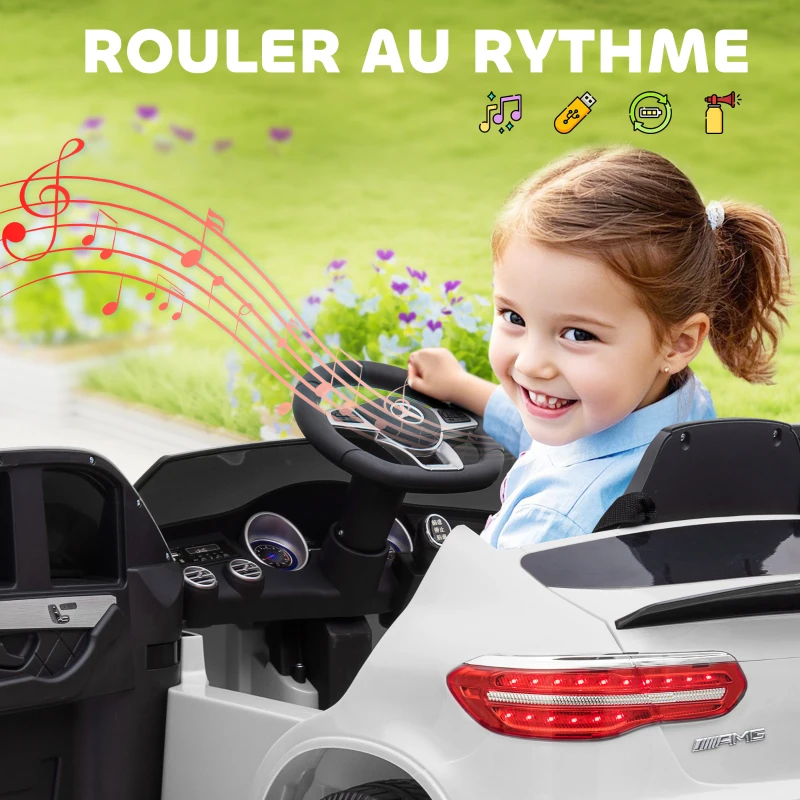 HOMCOM Voiture véhicule électrique Enfants 12 V 35 W V. 3-5 Km/h télécommande Effets sonores + Lumineux Blanc Mercedes GLC AMG(m-7)