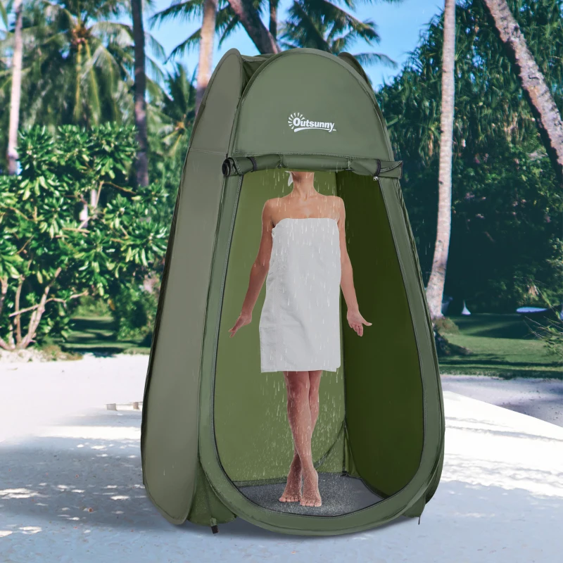Outsunny Cort de Duș Pop Up Impermeabil din Poliester și Plastic, 100x100x185 cm, Verde Militar
