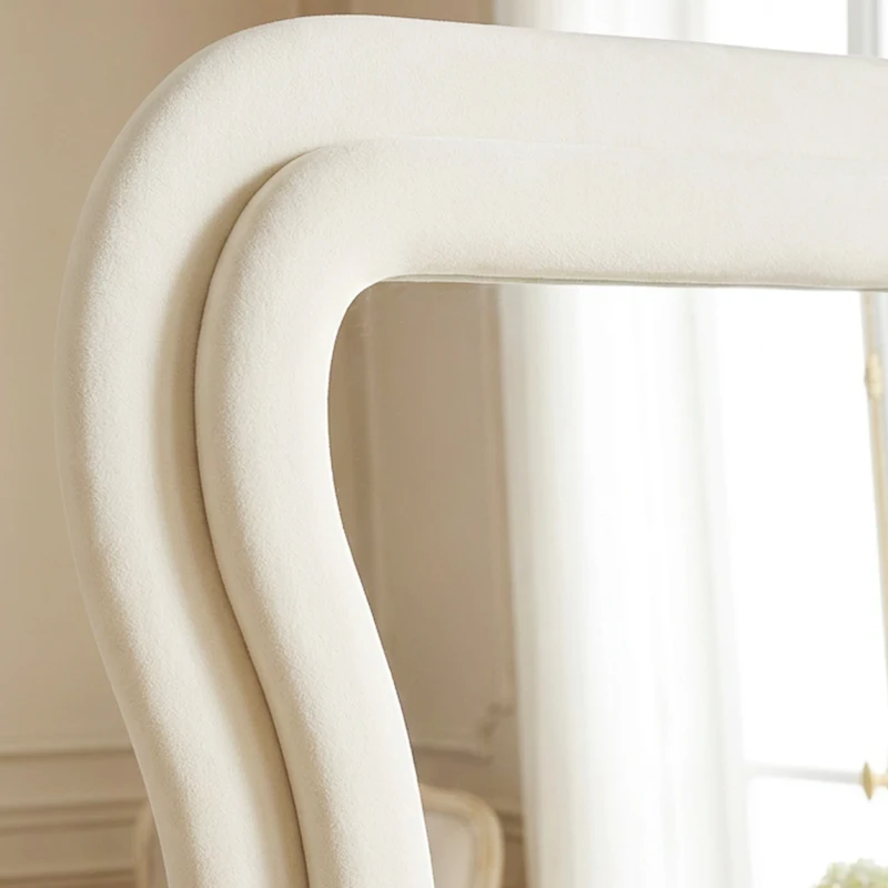 HOMCOM Full Length Mirror, 160 x 60 cm Wavy Full Body Wall Standing Mirror with Velvet Frame and Tempered Glass, Cream White