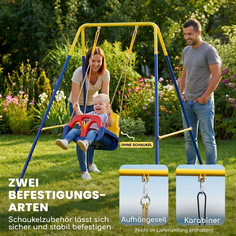 AIYAPLAY Inklapbaar schommelrek met A-frame, 2 haken, 4 grondankers, geschikt voor kinderen van 9 maanden tot 8 jaar, 128x155x157 cm, blauw