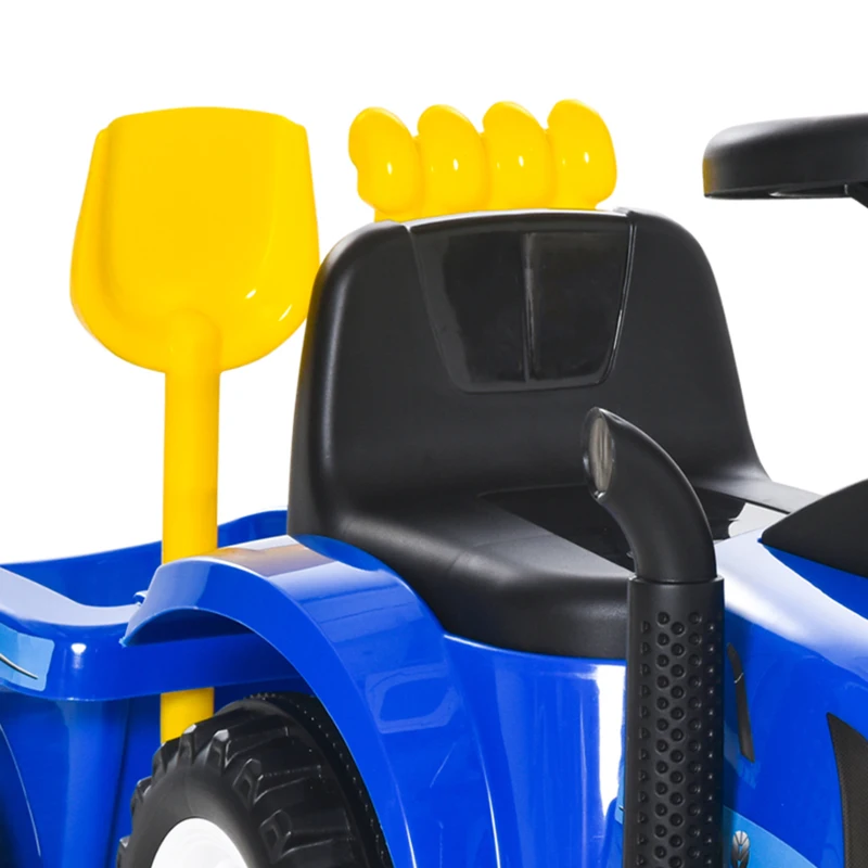 HOMCOM kinderloopauto NEW HOLLAND loopauto kinderauto kinderauto oldtimer loophulp met claxon kunststof metaal blauw 91 x 29 x 44 cm