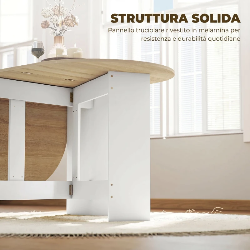 HOMCOM Tavolo Pieghevole per 6 Persone con 2 Ribalte Ovale in Legno, 163x80x75 cm, Color Legno