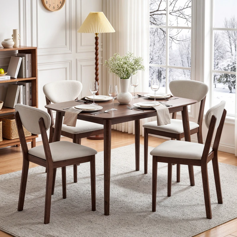 HOMCOM Ensemble table salle à manger avec 4 chaises, table de cuisine avec chaises pour 4 personnes, assise rembourrée, crème