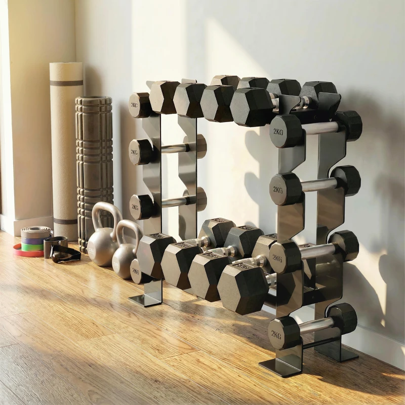 SPORTNOW Soporte para Mancuernas de 4 Niveles Estante de Pesas de Acero Resistente para Gimnasio Casa Carga 200 kg 70x21x55 cm