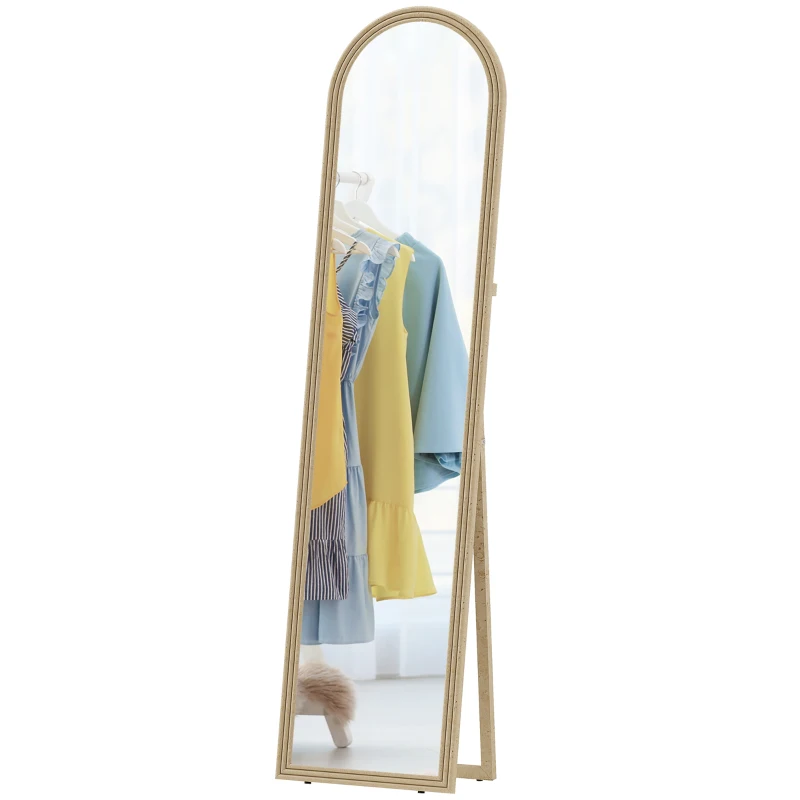 HOMCOM Espejo de Pie Cuerpo Entero con Marco Efecto Piedra Espejo de Pared con 2 Formas de Uso Arqueado 40x3,7x160 cm Beige