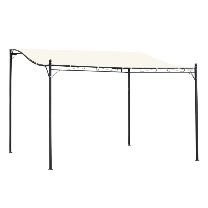 Outsunny  Cenador de Jardín 4x3 m Pérgola Montado en Pared con Toldo y 16 Orificios de Drenaje Marco de Metal y Poliéster 180 g/m² para Patio Terraza Crema