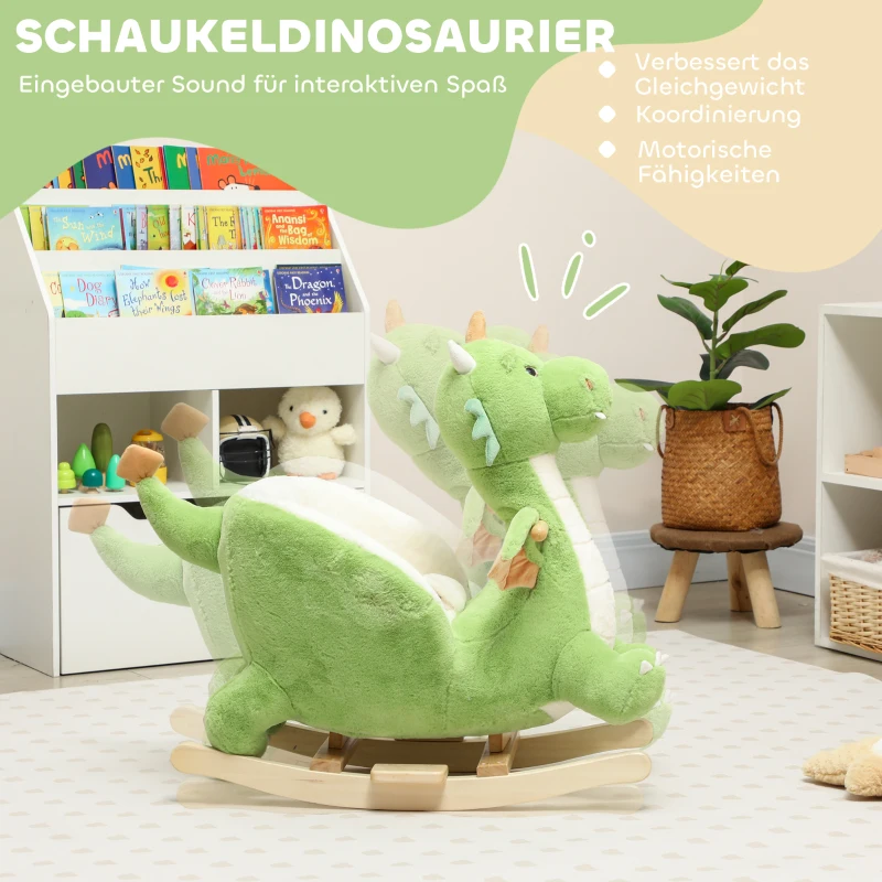 AIYAPLAY Schaukeltier, Dinosaurier-Schaukel, interaktive Tiergeräusche, weiche Füllung, Holzrahmen, 73 x 39 x 66 cm, Grün