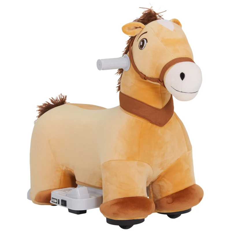 AIYAPLAY 6V Elektrisches Reitpferd für Kinder, Batteriebetrieb, Mit Musikfunktion und Vorwärtsbewegung, 18-36 Monate, Braun
