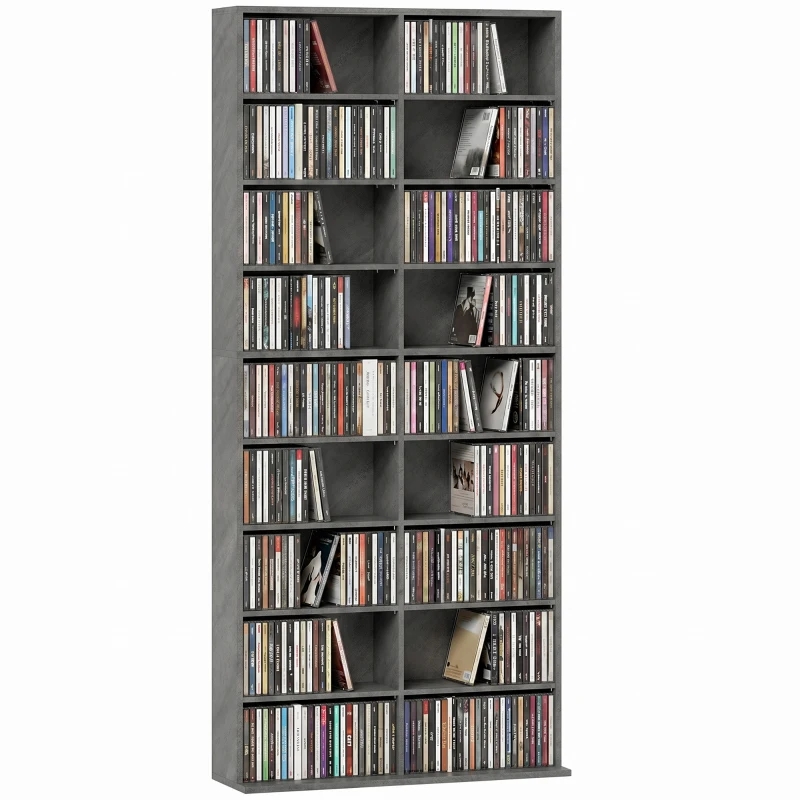 HOMCOM Rangements pour CD et DVD 18 compartiments capacité max. 640 CD/360 DVD 430 Blu-ray 78,5 x 24 x 175 cm gris clair