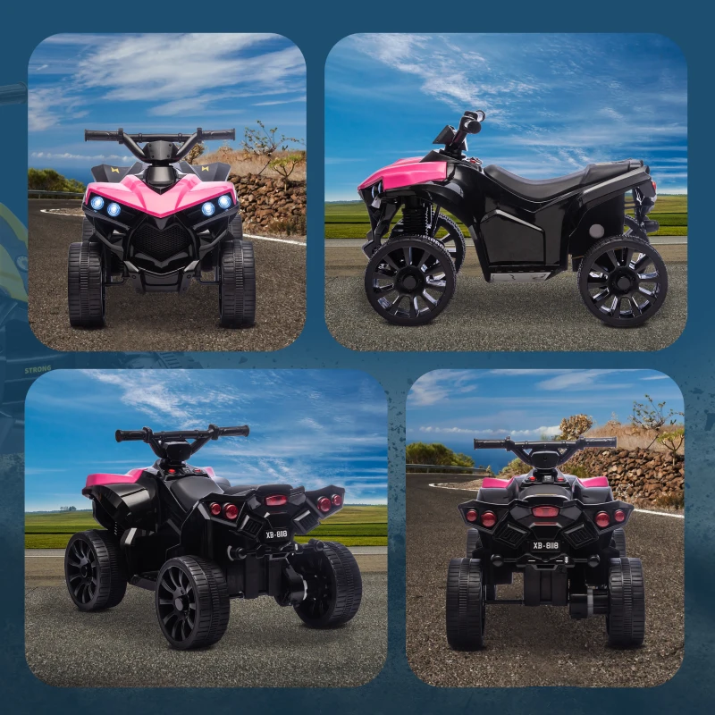 AIYAPLAY Quad Eléctrico para Niños 6 V Quad para Niños de 18 a 56 Meses Velocidad hasta 3 km/h Faros y Música 70x42x45 cm Rosa