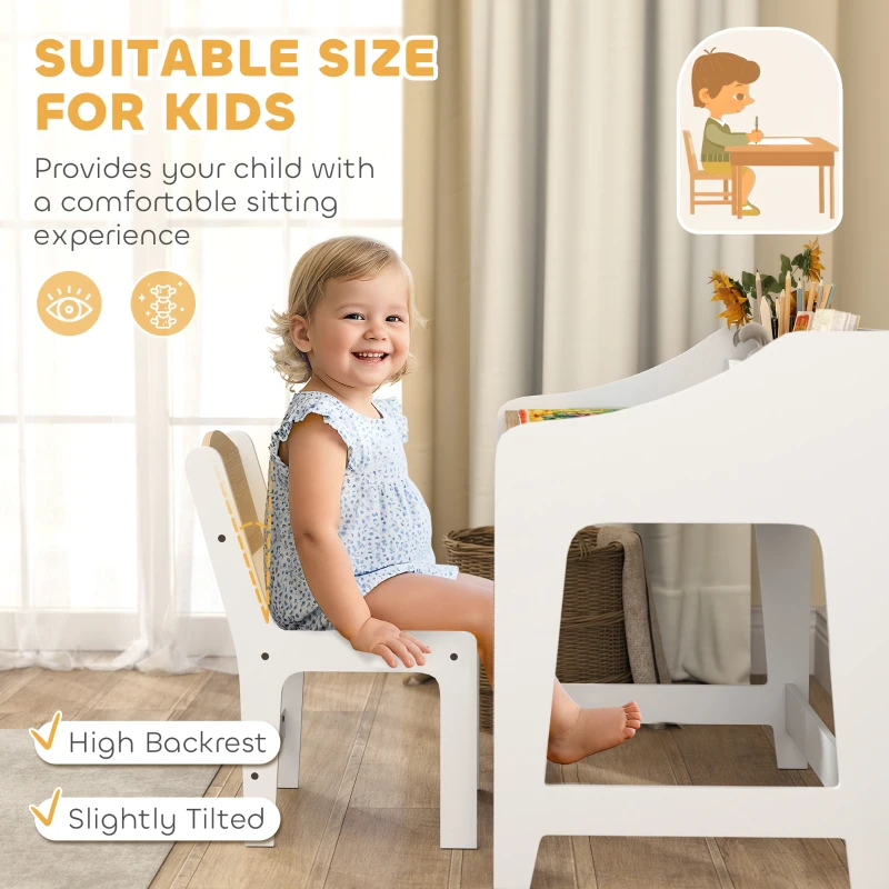 AIYAPLAY Kids Desk and Chair Set, Children Study Table with Storage and Shelves for Study Room, Gift for 3-8 Years, Natural