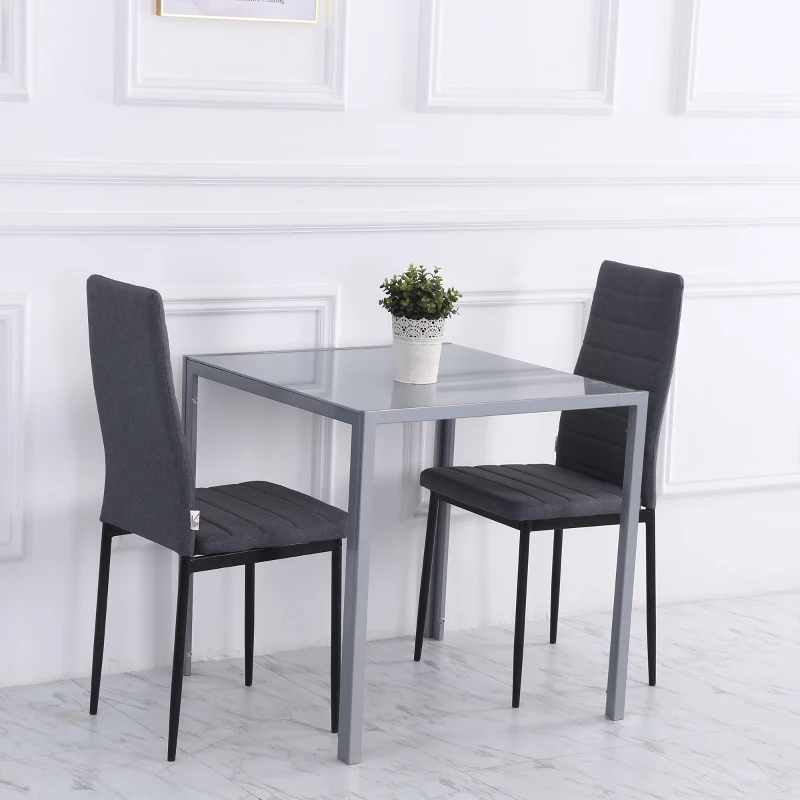 HOMCOM Vierkante Eettafel Keukentafel Glazen Tafel, Glasblad, Compact Ontwerp, Grijs