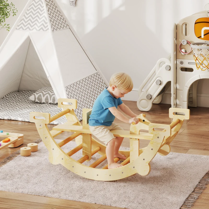 AIYAPLAY Arco de Escalada de Madeira e Baloiço Montessori Brinquedo Educativo Interior para Crianças 110x52 cm Madeira