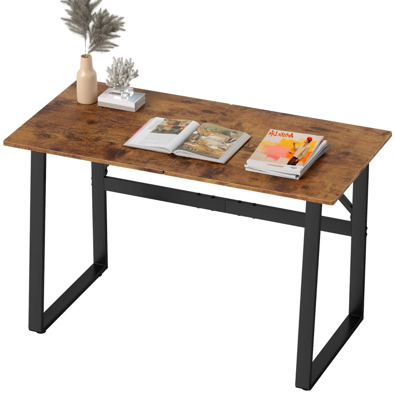 HOMCOM Birou pentru Cameră Stil Industrial cu Colțuri Rotunjite, din Lemn și Oțel, 120x60x76 cm, Negru și Maro
