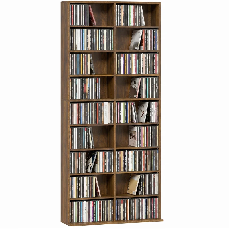 HOMCOM Rangements pour CD et DVD 18 compartiments capacité max. 640 CD/360 DVD 430 Blu-ray 78,5 x 24 x 175 cm noyer foncé