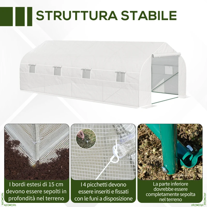 Outsunny Serra per Orto 6x3x2m con 8 Finestre e Porta Avvolgibile, in Acciaio e PP, Verde