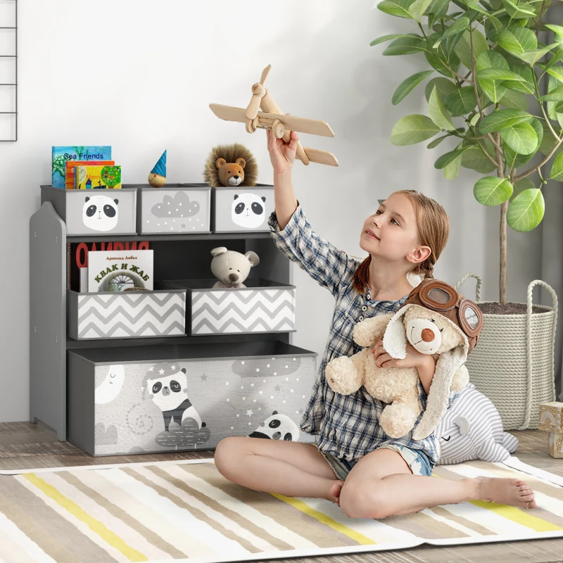 ZONEKIZ Meuble rangement enfant rangement jouet enfant 6 boîtes amovibles en tissu non tissé 63 x 30 x 66 cm gris