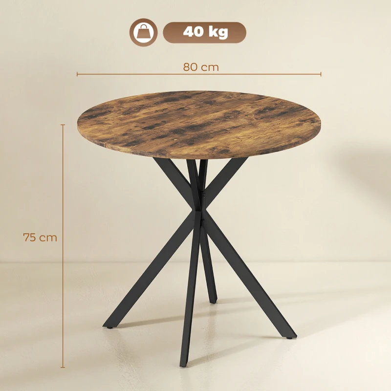 HOMCOM Table à Manger Ronde pour 2 Personnes avec Plateau Aspect Bois et Piètement Croisé en Acier, Brun Rustique