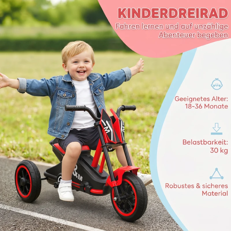 AIYAPLAY Dreirad, Kinderfahrrad, Laufrad, Kinderrad mit Pedal, Lauffahrrad für Kinder 18-36 Monaten, Stahl, 79x44x50 cm, Rot