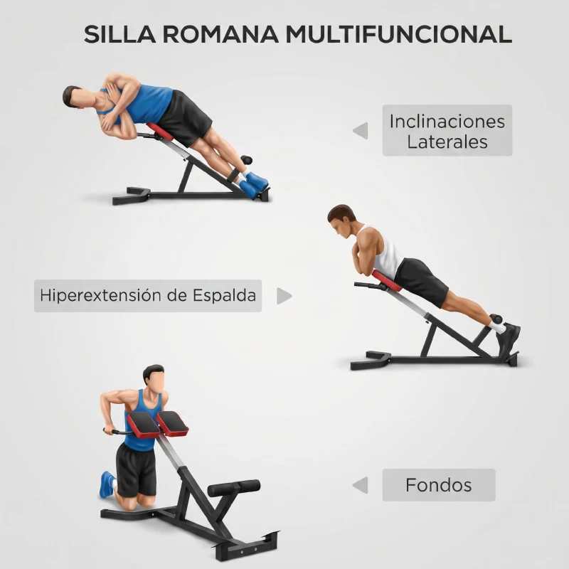 SPORTNOW Silla Romana con Altura Ajustable y Acolchado Grueso Acero y PU 126x70x67-84 cm Negra