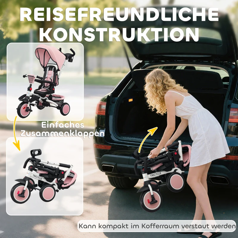 AIYAPLAY Kinderdreirad, 6-in-1 Buggy voor peuters, met duwstang, verstelbare zitting, opvouwbaar ontwerp, veiligheidsnet(m-8)