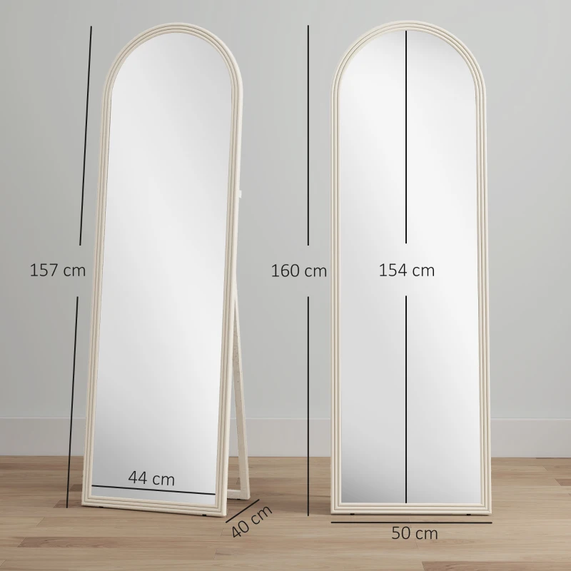 HOMCOM Miroir de sol arqué pleine longueur miroir sur pied cadre en effet imitation pierre pour salon chambre 50 x 160 cm blanc