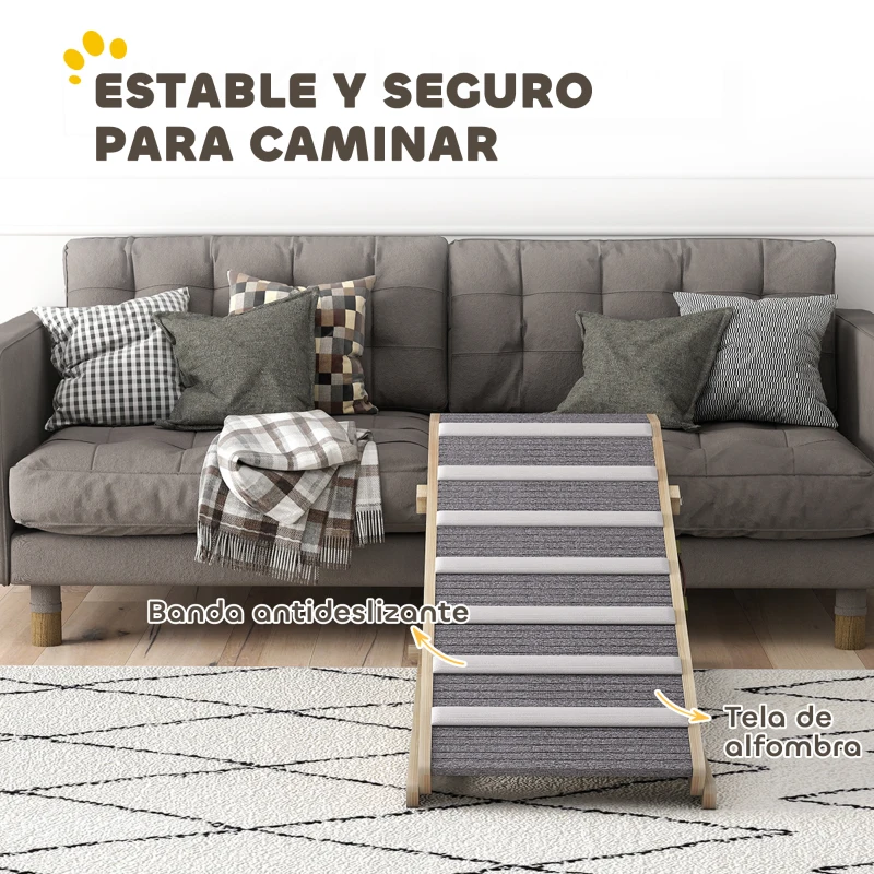 PawHut Rampa para Perros Plegable y Altura Ajustable 35-50 cm Rampa para Mascotas de Madera con Alfombrilla Antideslizante