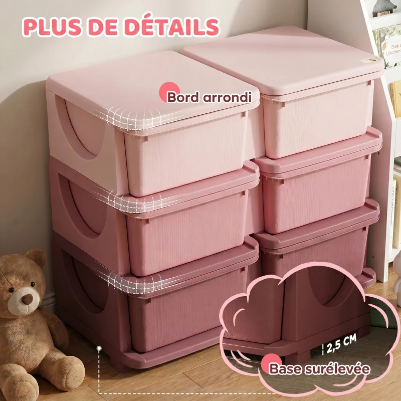 HOMCOM Aufbewahrungsbox für Kinder, Kinder-Aufbewahrungsbox, 3 Schubladen, Rosa